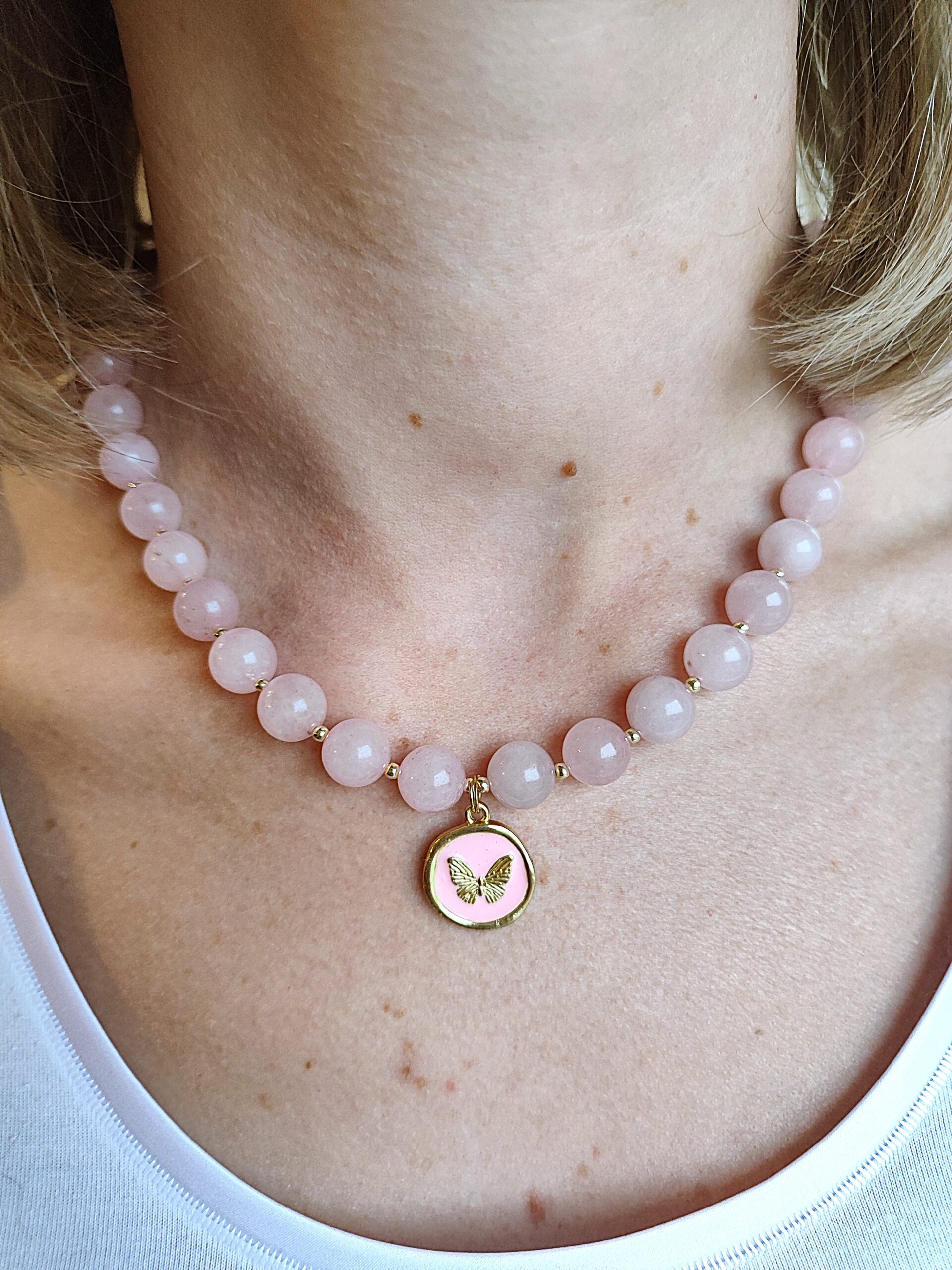 Rožinio kvarco vėrinys