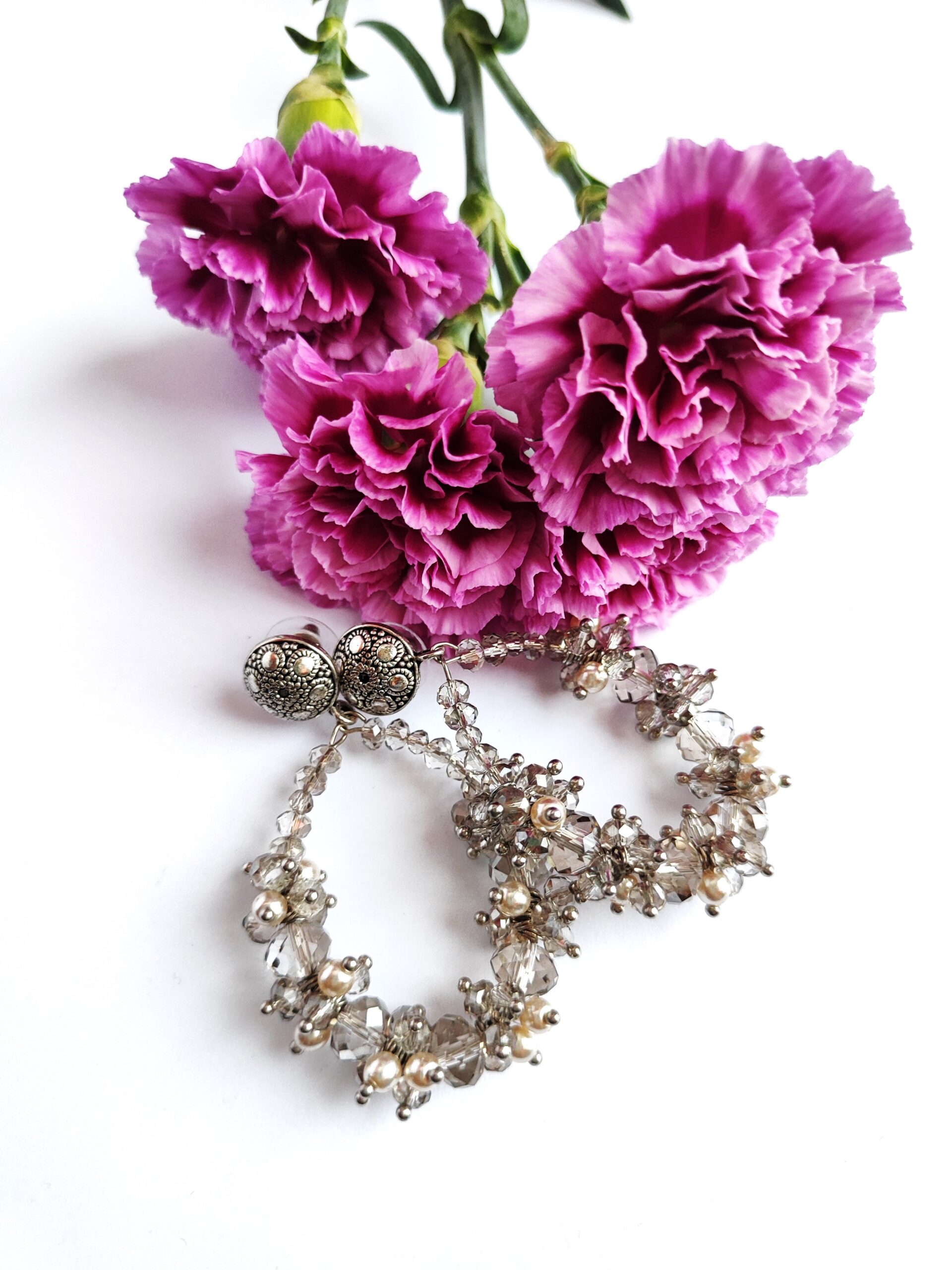 Kristalų ir perlų rinkių auskarai