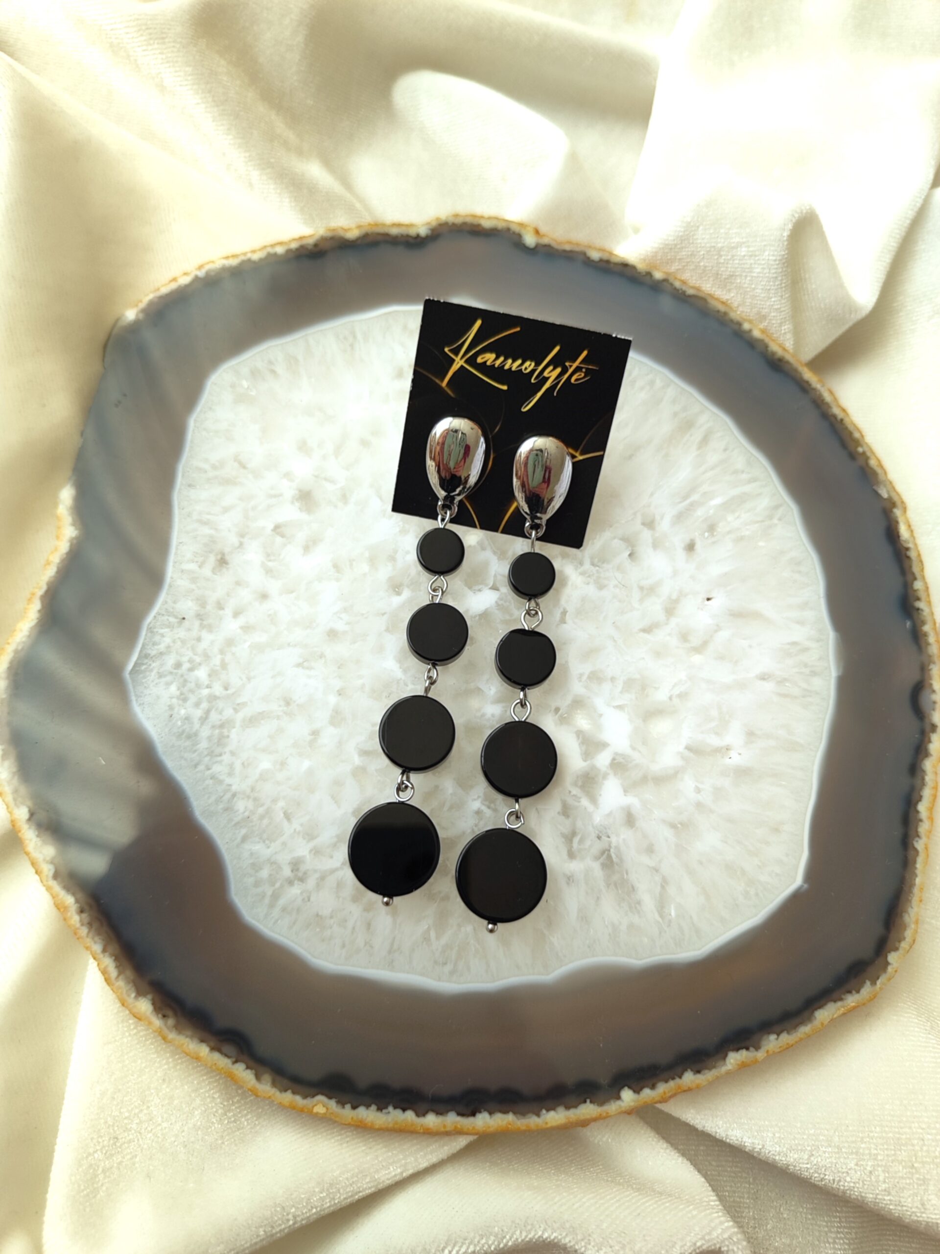 Natūralaus onikso ilgi auskarai