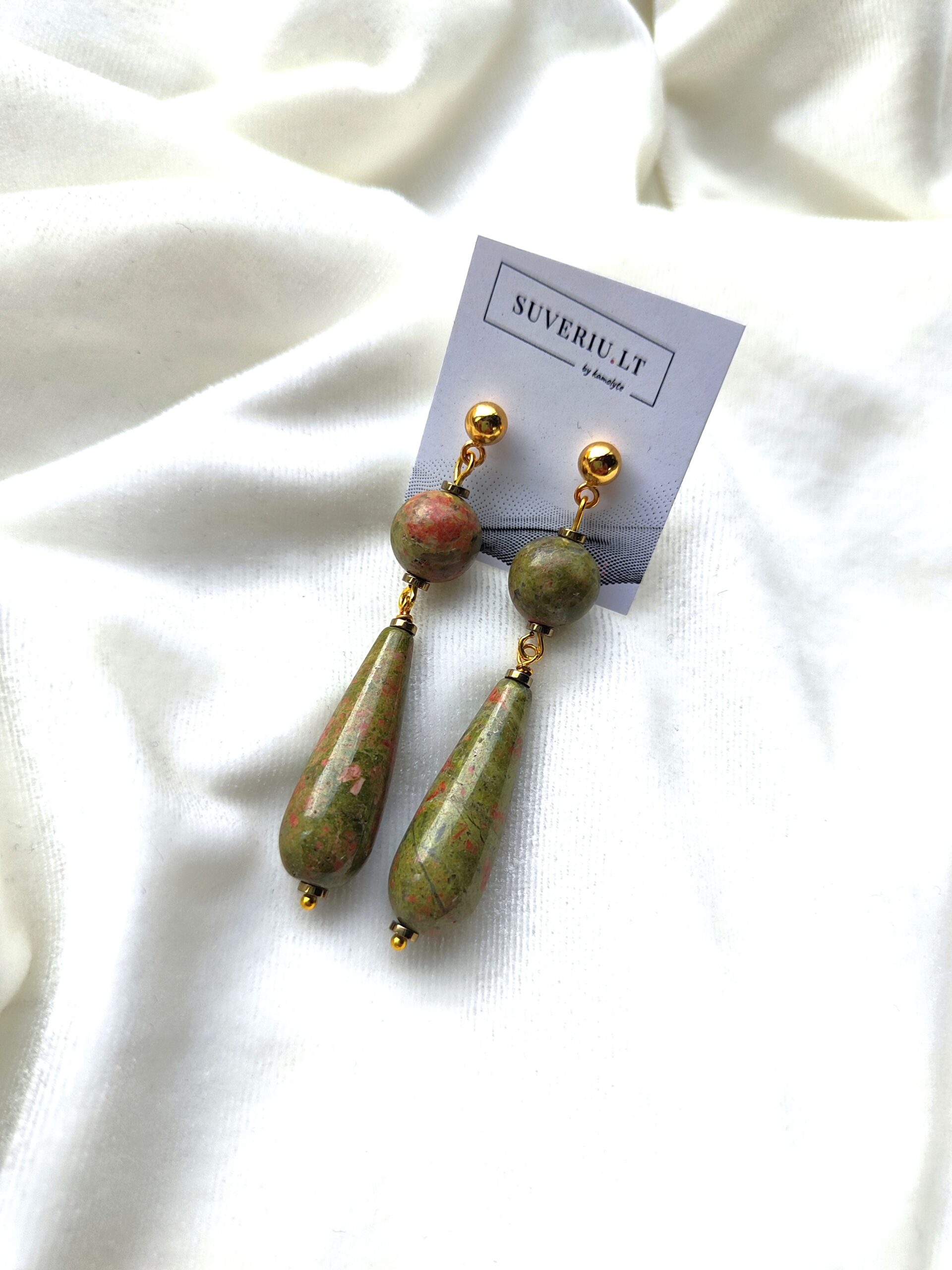 Ilgi, natūralaus unakito auskarai